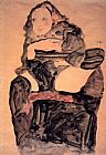 Seated Girl with Raised Left Leg by Egon Schiele